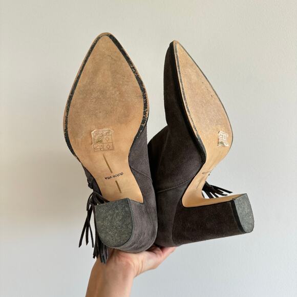 Dolce Vita Ileen Fringe Suede Pointed Toe Heeled Boots Brown - Picture 4 of 5